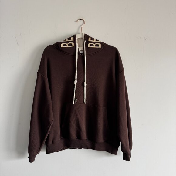 Women Loose Drop Shoulder Drawstring Hoodie Sweatshirt Brown, Size M/38 - Picture 7 of 17